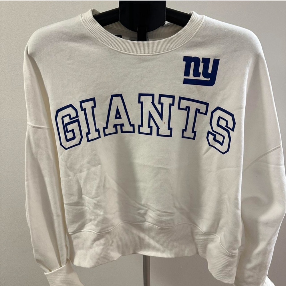 Nike White and Blue Giants Crewneck Sweater